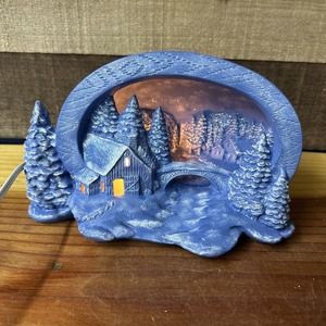 Hershey Molds Blue Colored Lighted Village Barn Winter Scene